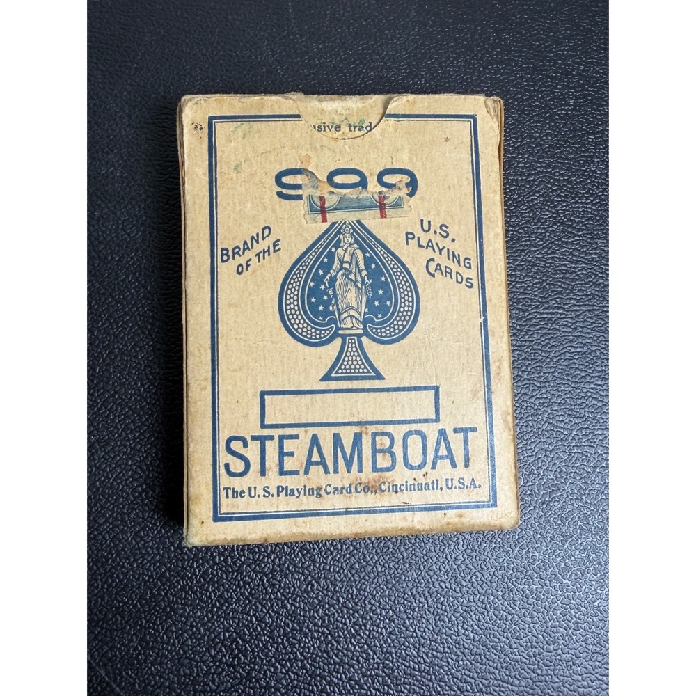 Antique c1912 APX Steamboat 999 Playing Cards 52 Joker USPCC Snowflake Back Box